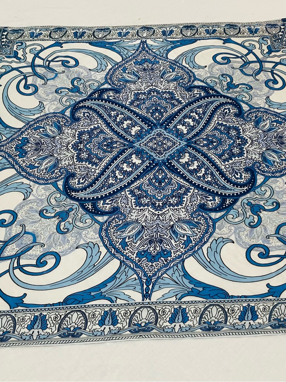 Vtg. Blue Paisley Medallion Wall Tapestry or Women's Scarf
